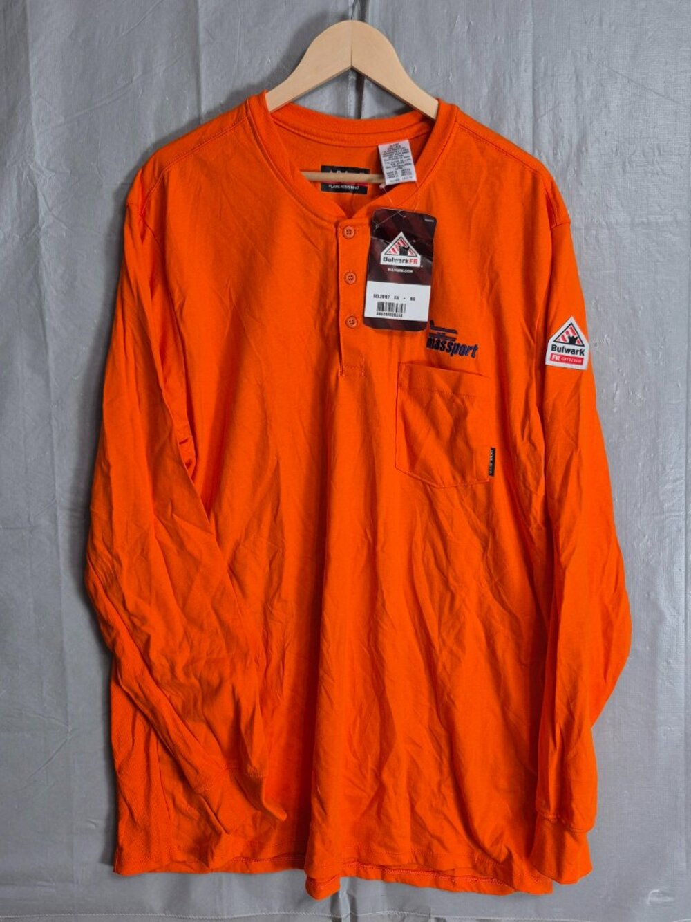 NEW Bulwark FR Flame Resistant Henley Mens XXL Orange Long Sleeve Shirt 0699